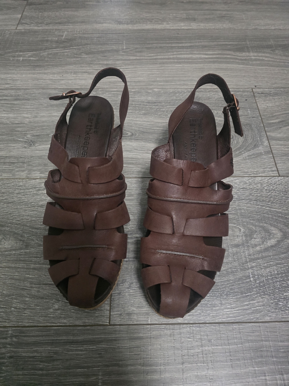 Timberland Dark Brown Leather Strappy Slingback Sandals